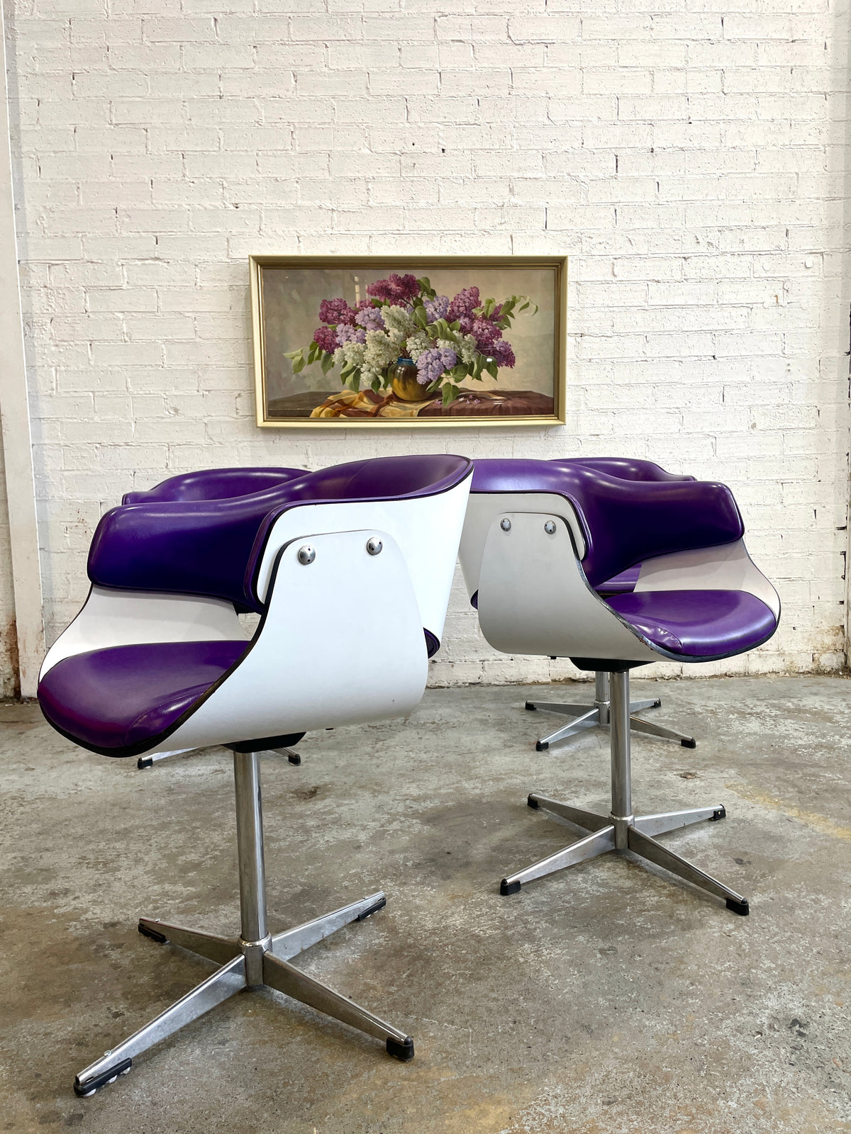 Set Of Four Purple Club Swivel Chairs