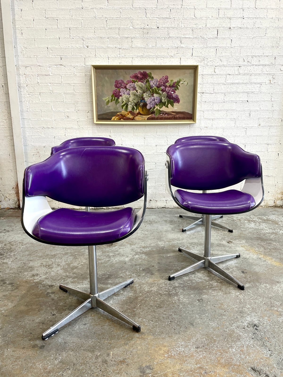 Set Of Four Purple Club Swivel Chairs