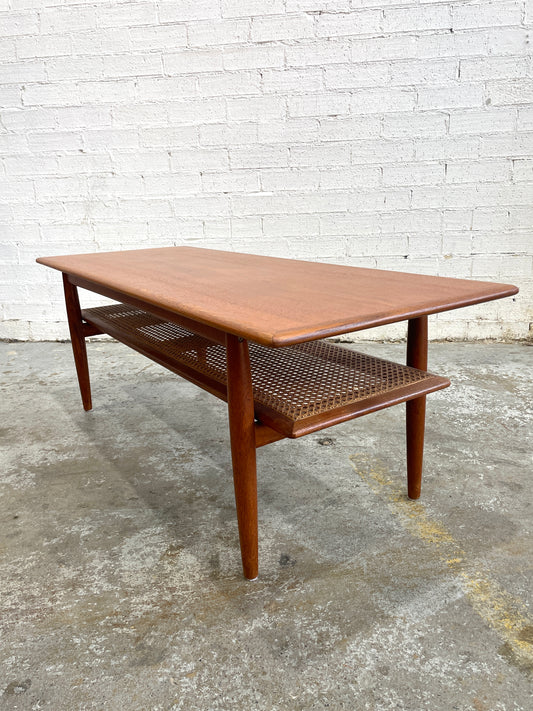 Parker Mid Century Coffee Table with Rattan Magazine Rack