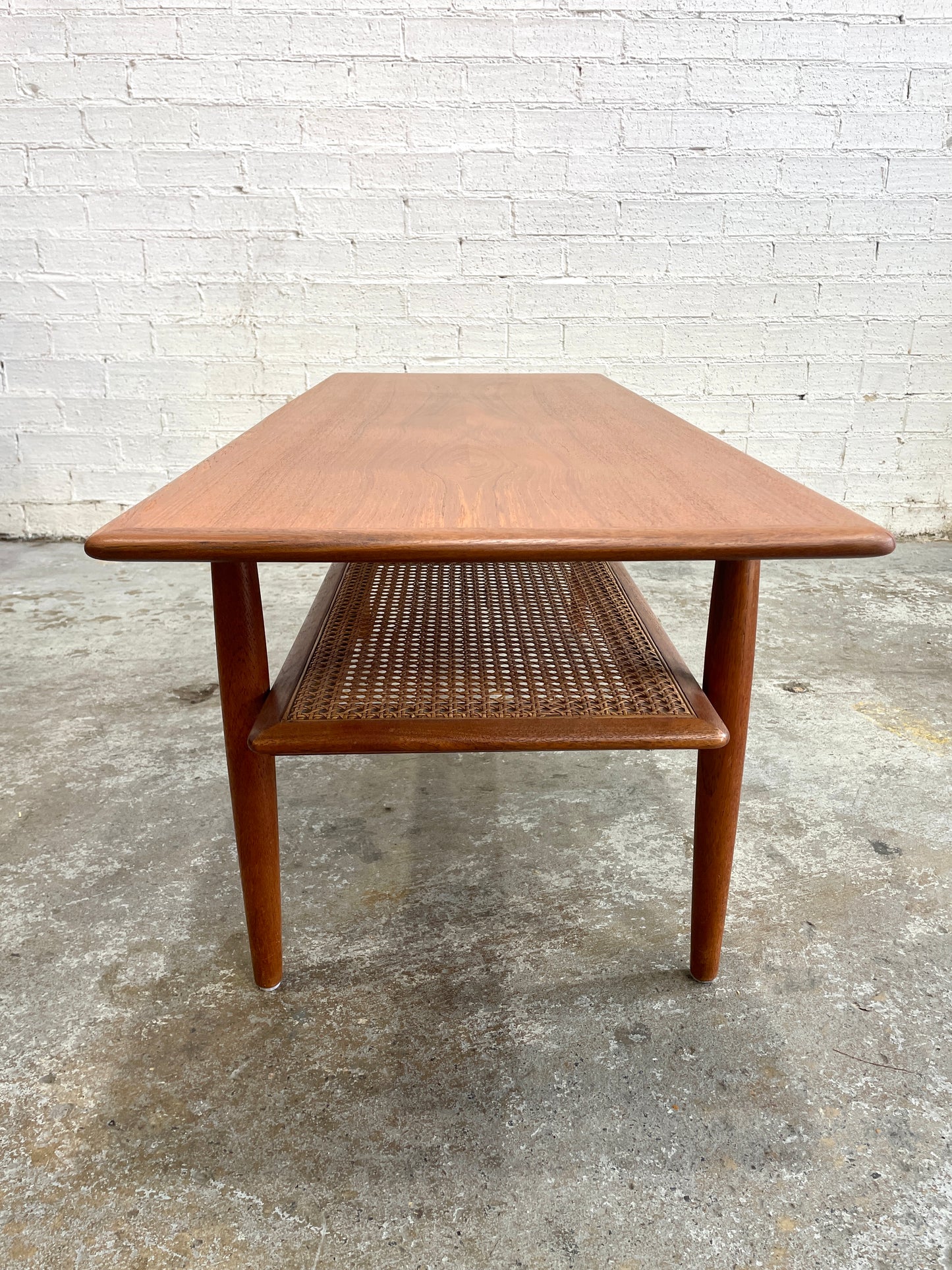Parker Mid Century Coffee Table with Rattan Magazine Rack