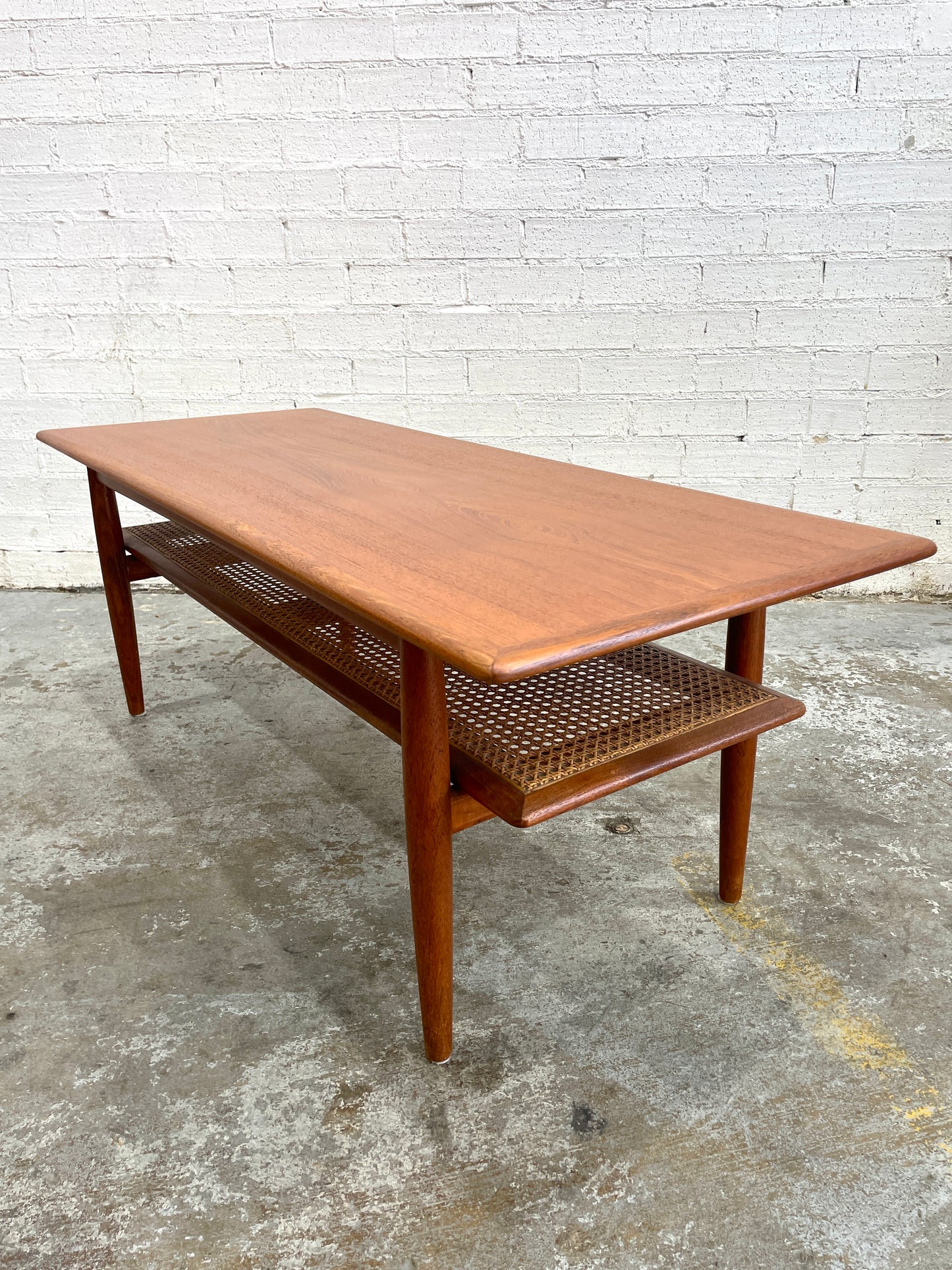 Parker Mid Century Coffee Table with Rattan Magazine Rack