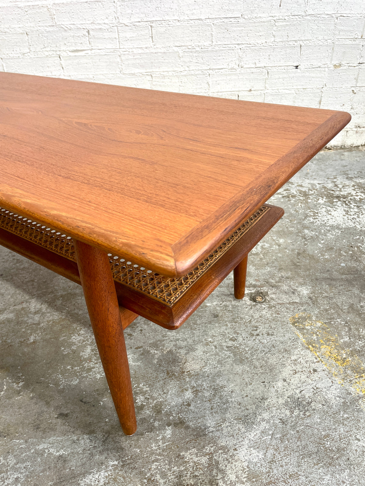 Parker Mid Century Coffee Table with Rattan Magazine Rack